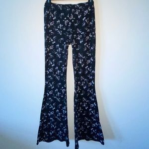 Black Floral stretch bell bottom pants